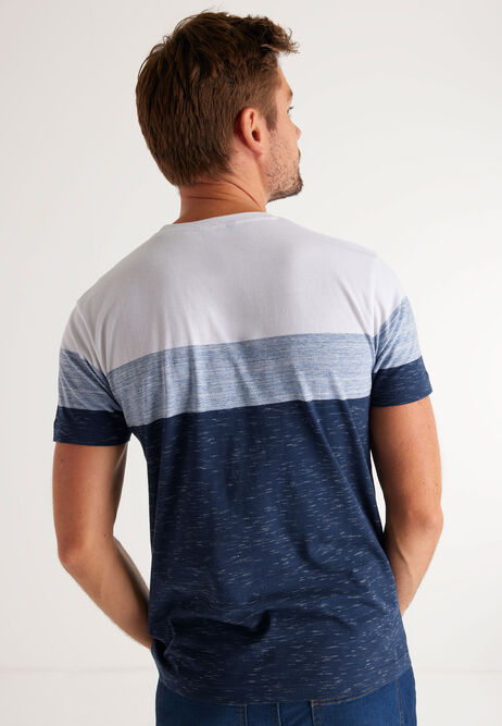 Mens Blue Stripe Colour Block T-Shirt