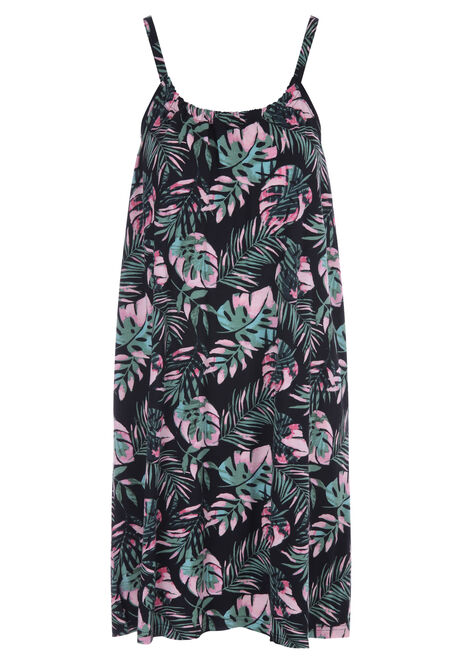 Womens Pink & Black Leaf Print Beach Dress