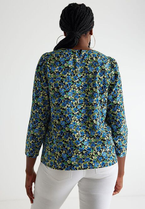 Womens Blue Floral Print Shell Top