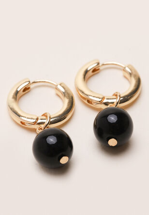 Womens Black & Gold Huggie Earrings