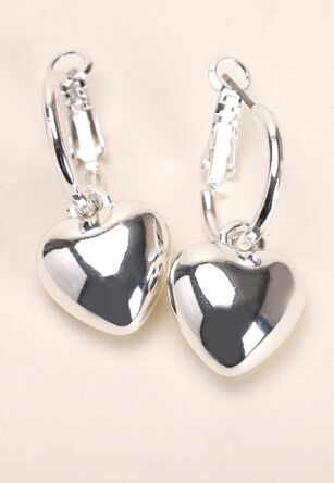 Womens Silver Huggy Heart Earrings