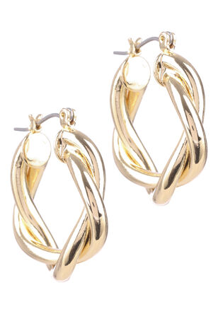 Womens Gold Twist Style Hoop Earrings
