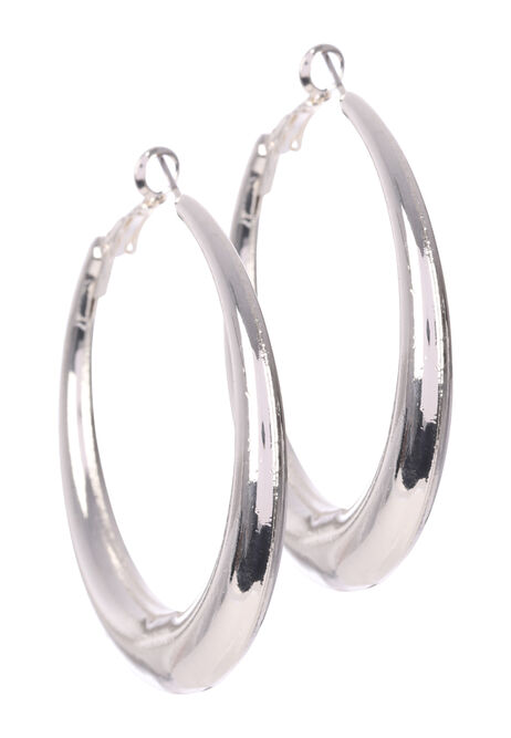 Womens Silver Flat Ridge Hoop Earrings
