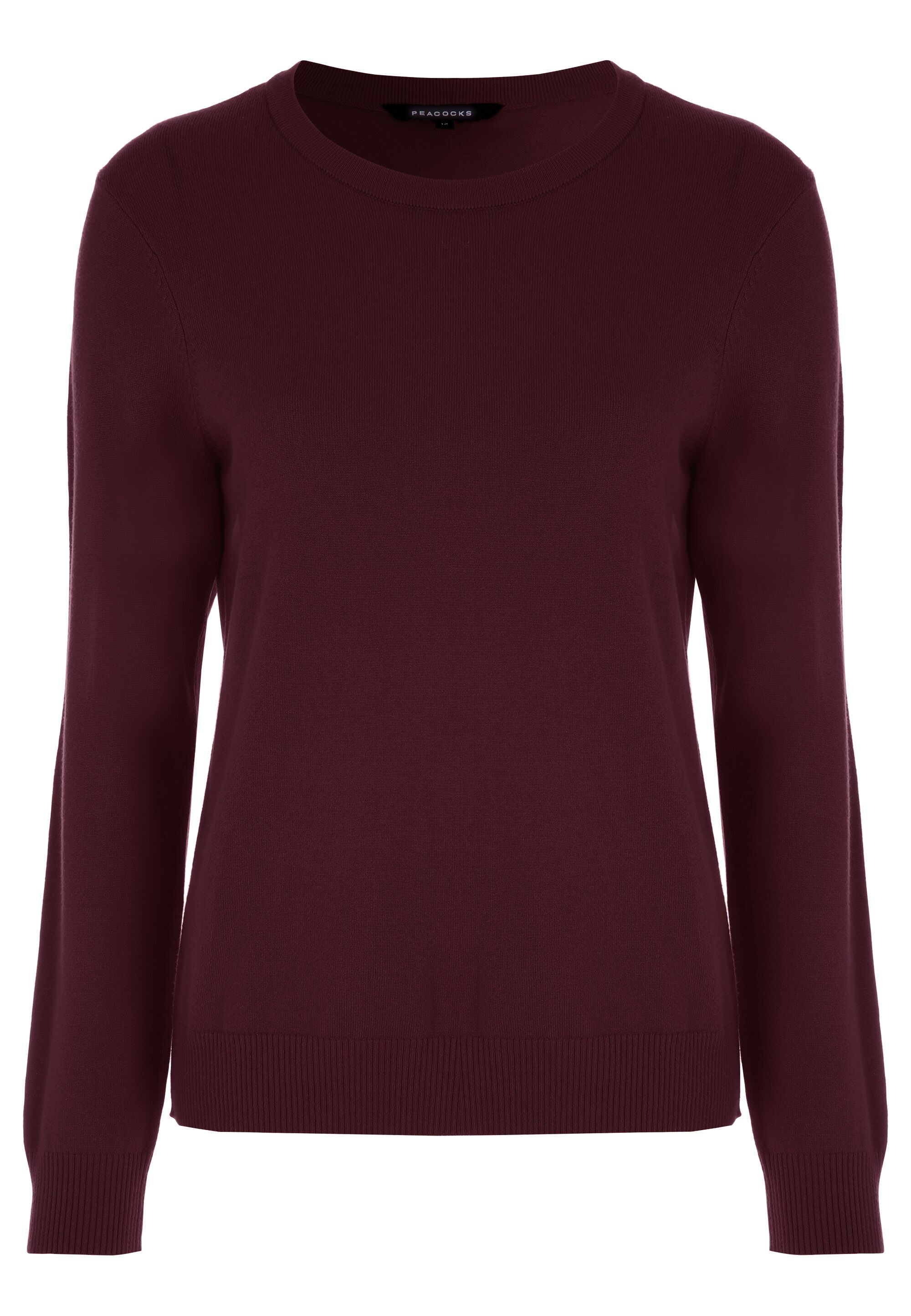 Womens Burgundy Plain Crew Neck Jumper Peacocks