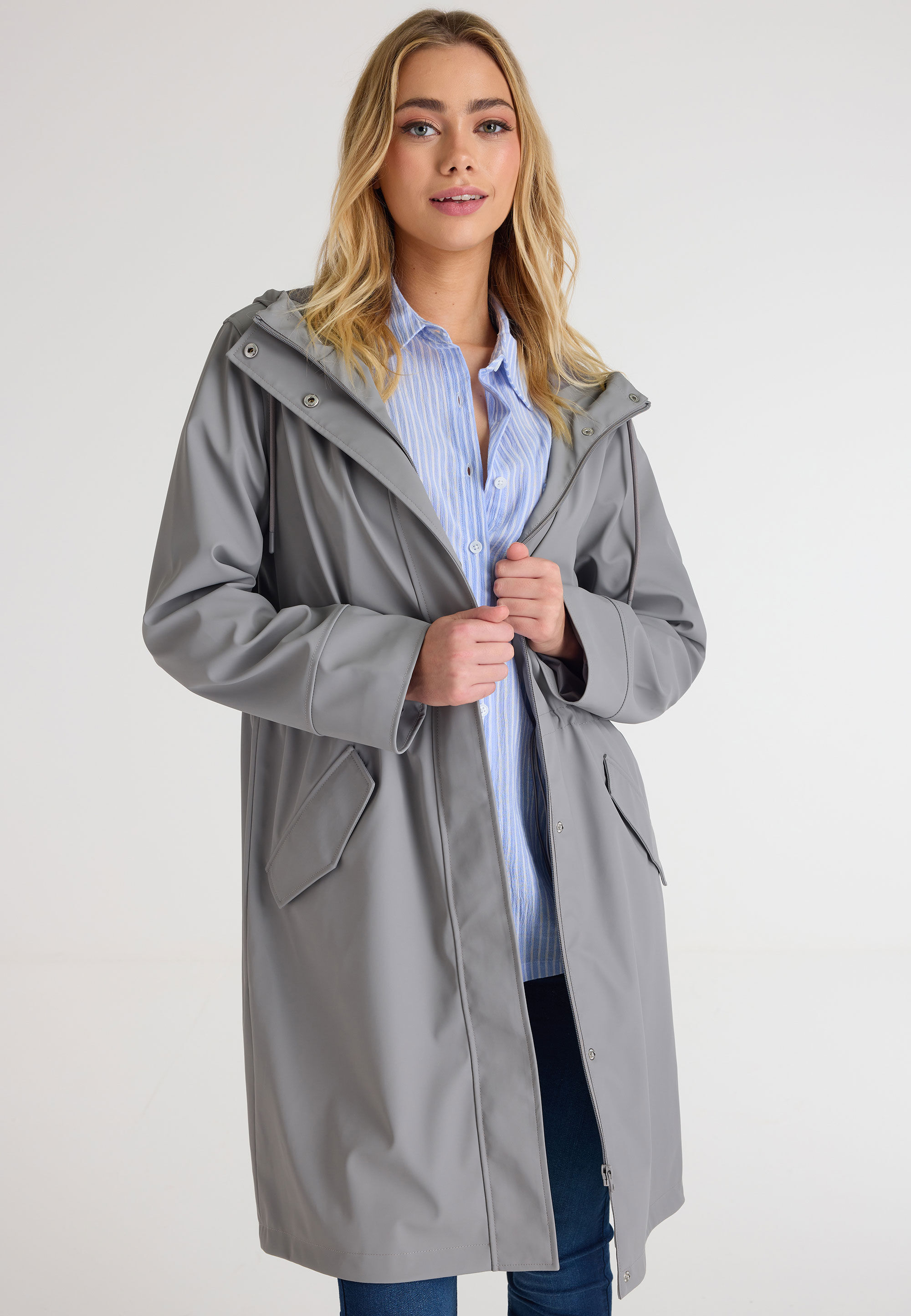 Womens mid length raincoat on sale