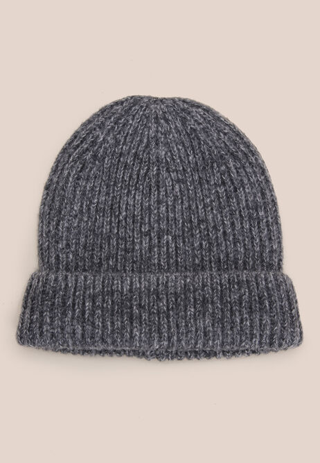 Mens Grey Plain Knitted Beanie