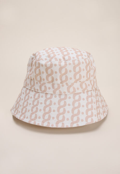 Womens Beige Printed Bucket Hat