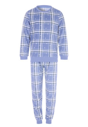 Girls Blue Check Star Print Pyjama Set