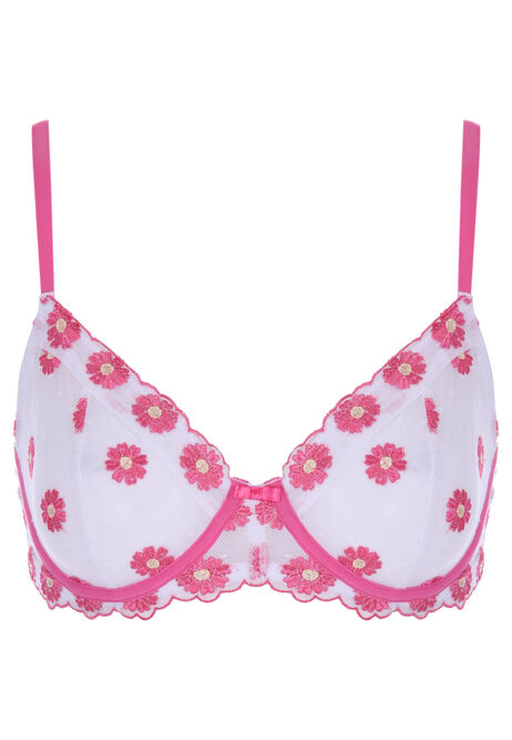 Women Pink Non Padded Floral Embroidered Bra