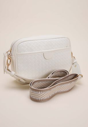 Womens Cream Woven Camera Bag