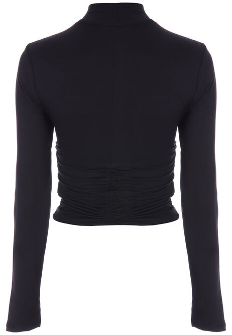 Womens Black Plain Ruched Top