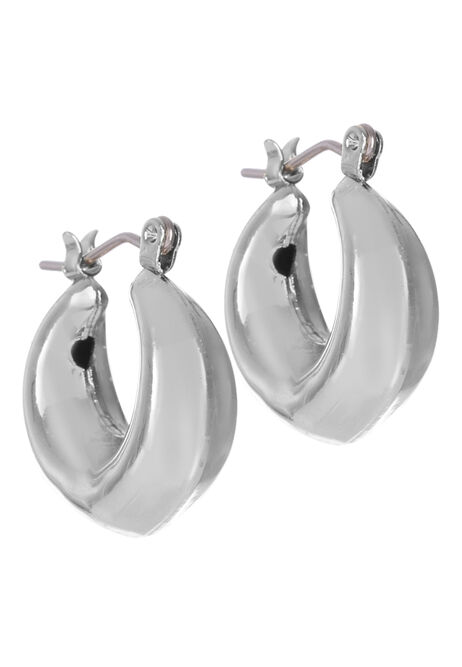 Womens Silver Puff Hoop Earrings