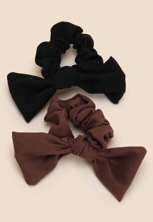 Womens 2pk Brown & Black Bow Hair Scrunchies