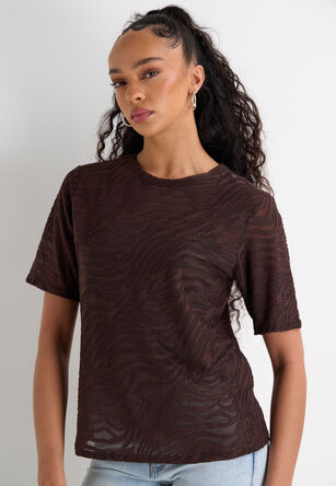 Womens Chocolate Zebra Burnout Short Sleeve Top