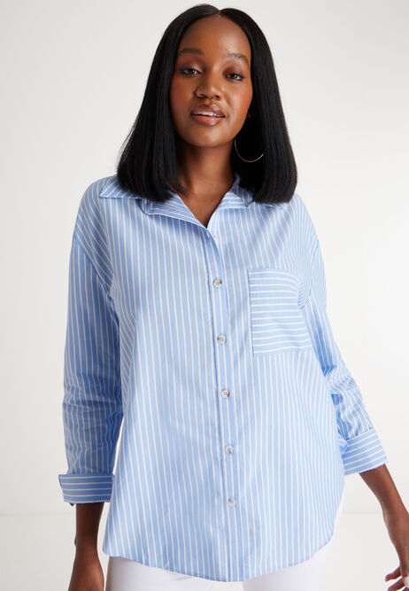 Womens Blue & White Stripe Cotton Shirt | Peacocks