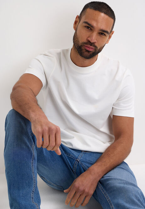 Mens Ecru Plain Relaxed Fit Crew T-shirt