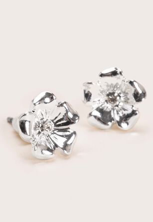 Womens Mini Silver Flower Stud Earrings