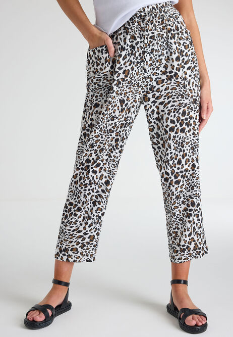 Womens White Animal Print Relaxed Fit Trousers