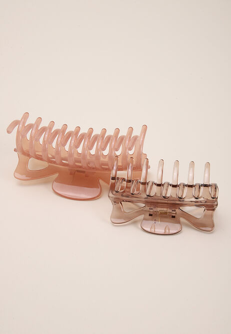 Womens 2pk Pink & Clear Claw Clips