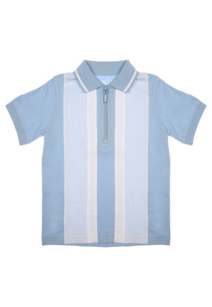 Younger Boys Blue Stripe Zip Polo Shirt