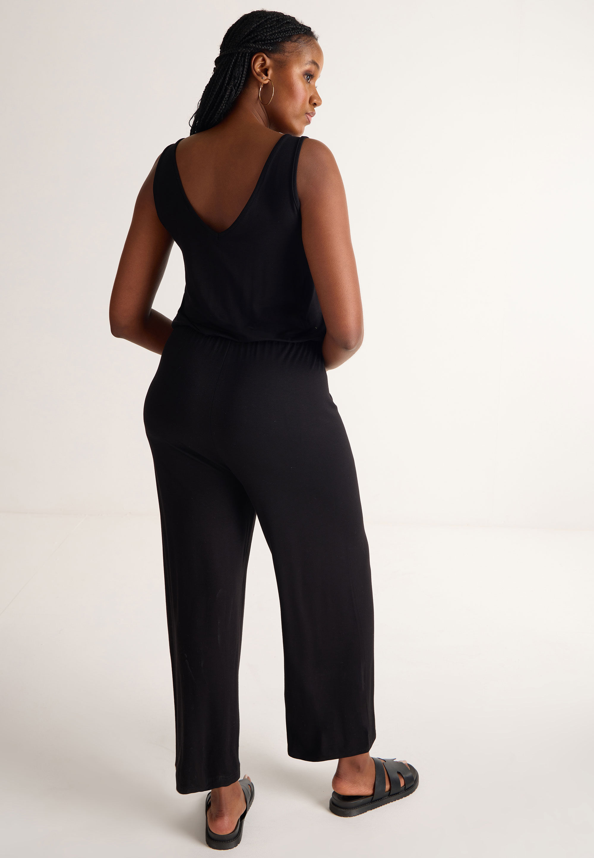 Womens Plain Black Jersey Jumpsuit Peacocks