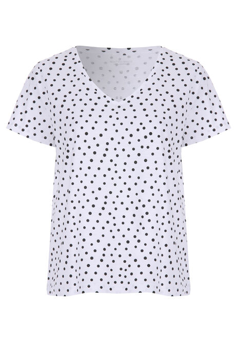 Womens White Spot V-Neck T-shirt