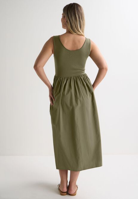 Womens Khaki Plain 2 in 1 Midi Dress