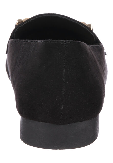 Womens Black Slip-On Gold Bar Loafers