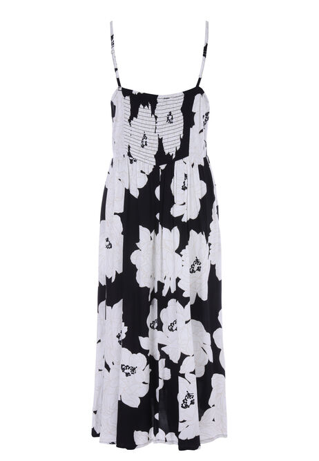 Womens Black & White Floral Strappy Dress