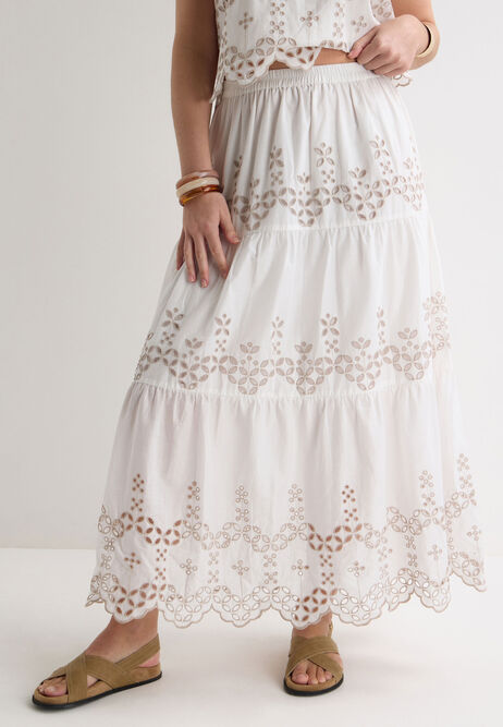 Womens White Broderie Anglaise Midi Skirt