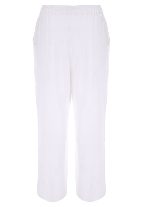 Womens White Cotton Pull On Wide Leg Trousers