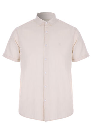 Mens Stone Linen Blend Short Sleeve Shirt