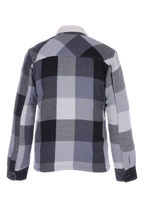 Mens Grey & White Check Borg Fleece Lined Shirt