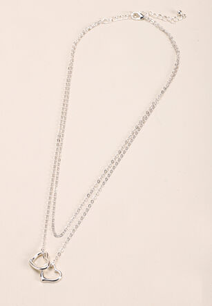 Womens 2 Layer Silver Heart Necklace 