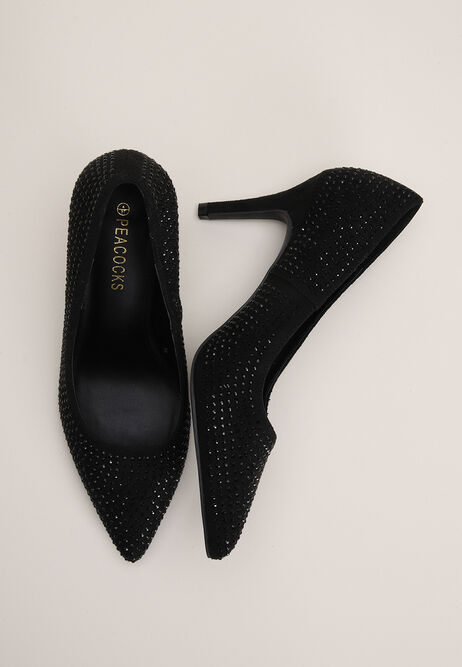 Womens Black Sparkly Embellished Court Heels