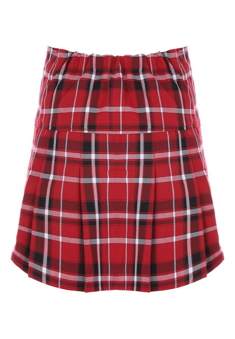 Older Girls Red & Black Checked Pleated Skirt