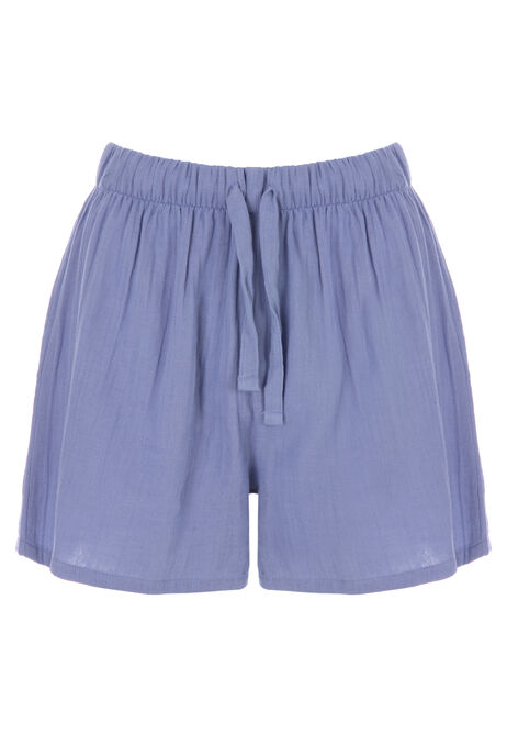 Womens Blue Cotton Double Layer Pyjama Shorts