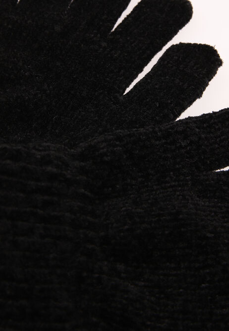 Womens Black Chenille Gloves