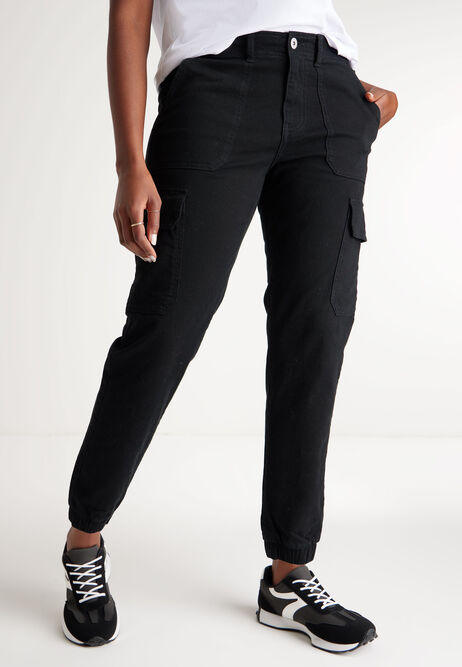Womens Black Cargo Cuffed Jeans