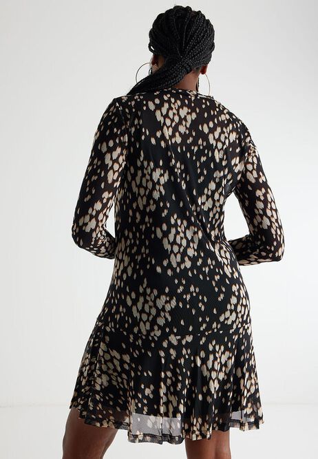 Womens Black & White Absract Animal Print Mesh Dress