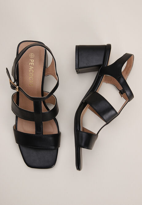 Black gladiator block heels clearance