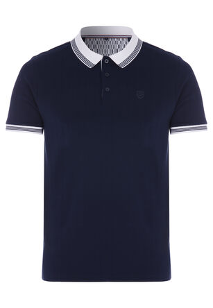 Mens Navy & White Contrast Collar Polo Shirt