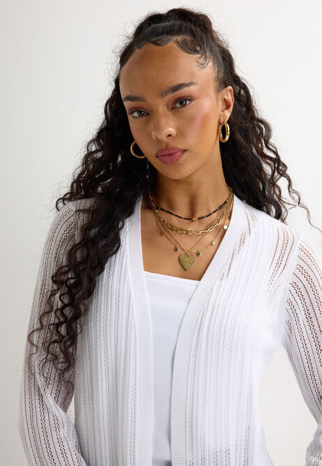 Womens White Pointelle Longline Cardigan