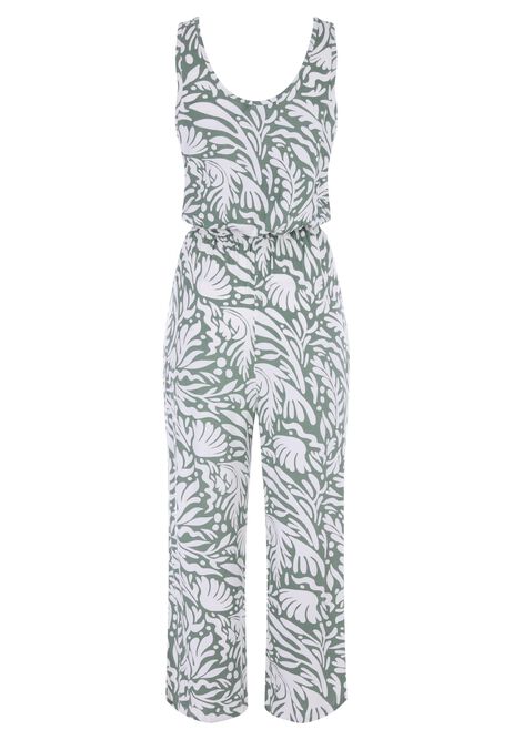 Womens Khaki Floral Print Jersey Jumpsuit