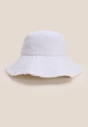 Womens White Denim Oversized Bucket Hat
