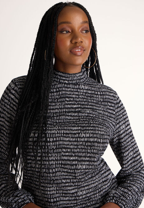 Womens Black and White Turtle Neck Top