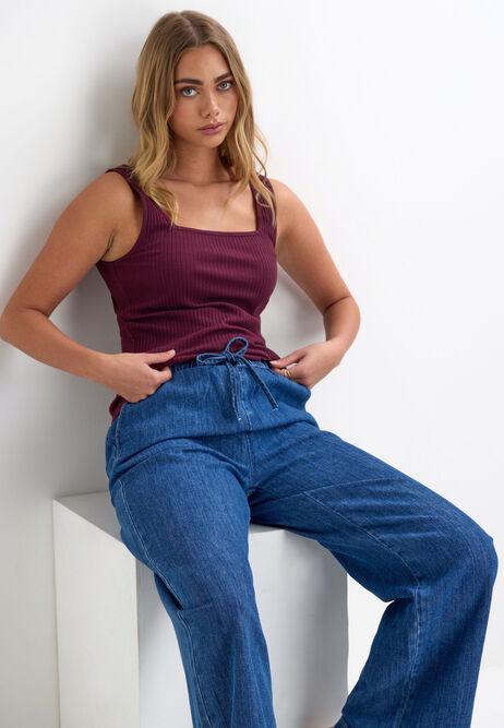 Womens Burgundy Ribbed Square Neckline Vest