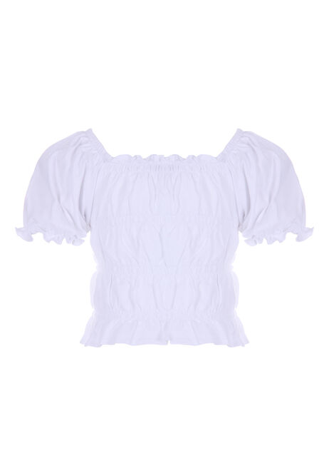 Younger Girl White Plain Gypsy Top