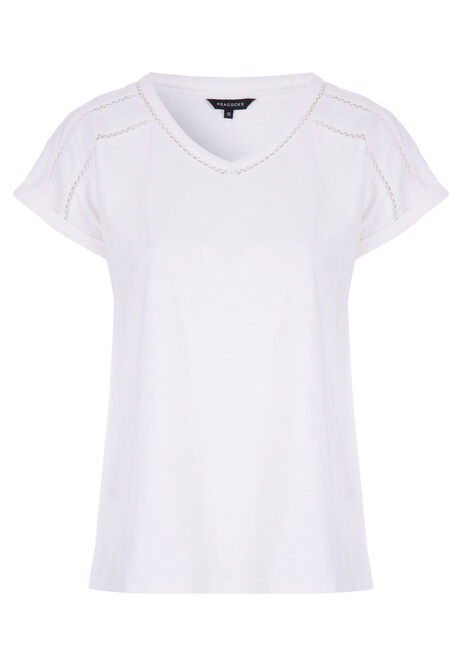 Womens White Lace Insert T-shirt