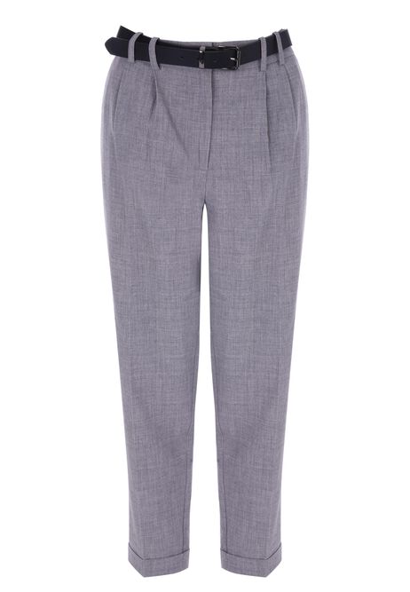 Womens Grey Textured Belted Trousers | Peacocks
